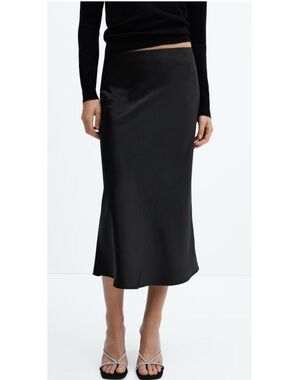 Mango black satin slip skirt